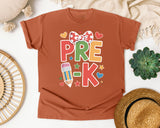Pre-K Bow Pencil Hearts in Yam Comfort Colors 1717 tee