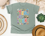 Teacher School Supplies Colorful in Bay Comfort Colors 1717 tee