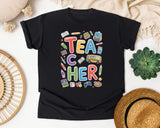 Teacher School Supplies Colorful in Black Comfort Colors 1717 tee