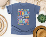 Teacher School Supplies Colorful in Blue Jean Comfort Colors 1717 tee