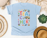 Teacher School Supplies Colorful in Chambray Comfort Colors 1717 tee