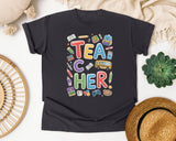 Teacher School Supplies Colorful in Graphite Comfort Colors 1717 tee