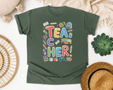 Teacher School Supplies Colorful in Moss Comfort Colors 1717 tee