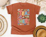 Teacher School Supplies Colorful in Yam Comfort Colors 1717 tee
