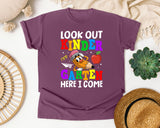 Look Out Kindergarten Here I Come Pencil in Berry Comfort Colors 1717 tee