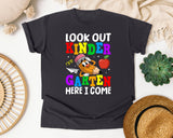 Look Out Kindergarten Here I Come Pencil in Graphite Comfort Colors 1717 tee