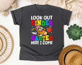 Look Out Kindergarten Here I Come Pencil in Pepper Comfort Colors 1717 tee