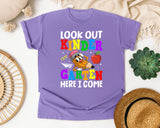 Look Out Kindergarten Here I Come Pencil in Violet Comfort Colors 1717 tee