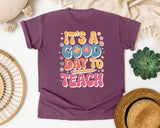 It's A Good Day To Teach Flowers Retro in Berry Comfort Colors 1717 tee