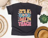 It's A Good Day To Teach Flowers Retro in Graphite Comfort Colors 1717 tee