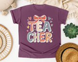 Teacher Bow Striped in Berry Comfort Colors 1717 tee