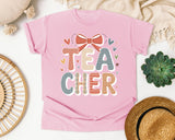 Teacher Bow Striped in Blossom Comfort Colors 1717 tee