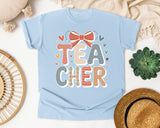 Teacher Bow Striped in Chambray Comfort Colors 1717 tee