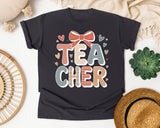 Teacher Bow Striped in Graphite Comfort Colors 1717 tee