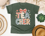 Teacher Bow Striped in Moss Comfort Colors 1717 tee