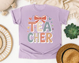Teacher Bow Striped in Orchid Comfort Colors 1717 tee
