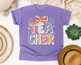 Teacher Bow Striped in Violet Comfort Colors 1717 tee