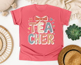 Teacher Bow Striped in Watermelon Comfort Colors 1717 tee