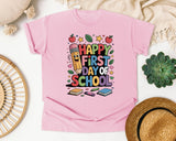 Happy First Day Of School Crayons in Blossom Comfort Colors 1717 tee
