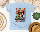 Happy First Day Of School Crayons in Chambray Comfort Colors 1717 tee