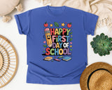 Happy First Day Of School Crayons in Flo Blue Comfort Colors 1717 tee