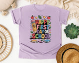 Happy First Day Of School Crayons in Orchid Comfort Colors 1717 tee