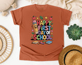 Happy First Day Of School Crayons in Yam Comfort Colors 1717 tee