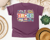 Teacher School Supplies Bright in Berry Comfort Colors 1717 tee