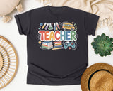 Teacher School Supplies Bright in Graphite Comfort Colors 1717 tee