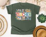 Teacher School Supplies Bright in Moss Comfort Colors 1717 tee