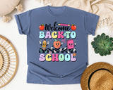 Welcome Back To School Characters in Blue Jean Comfort Colors 1717 tee