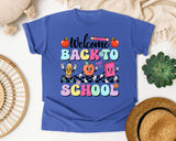Welcome Back To School Characters in Flo Blue Comfort Colors 1717 tee
