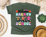 Welcome Back To School Characters in Moss Comfort Colors 1717 tee