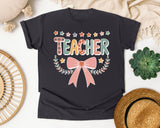 Teacher Bow Dotted in Graphite Comfort Colors 1717 tee