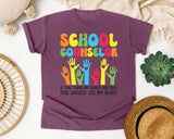 School Counselor Hands Full Heart Bright in Berry Comfort Colors 1717 tee