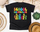 School Counselor Hands Full Heart Bright in Black Comfort Colors 1717 tee