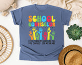 School Counselor Hands Full Heart Bright in Blue Jean Comfort Colors 1717 tee