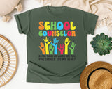 School Counselor Hands Full Heart Bright in Moss Comfort Colors 1717 tee