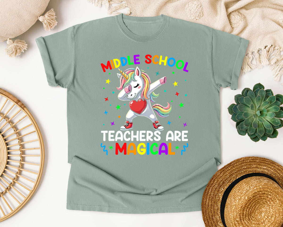 Middle School Teachers Are Magical Unicorn Bright in Bay Comfort Colors 1717 tee