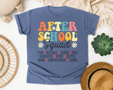 After School Squad Words in Blue Jean Comfort Colors 1717 tee