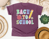 Back To School Apple Pencil Pastel in Berry Comfort Colors 1717 tee