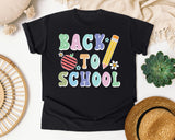 Back To School Apple Pencil Pastel in Black Comfort Colors 1717 tee