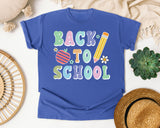 Back To School Apple Pencil Pastel in Flo Blue Comfort Colors 1717 tee