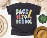 Back To School Apple Pencil Pastel in Graphite Comfort Colors 1717 tee