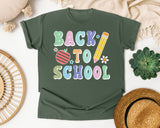 Back To School Apple Pencil Pastel in Moss Comfort Colors 1717 tee