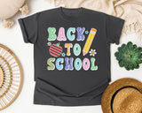 Back To School Apple Pencil Pastel in Pepper Comfort Colors 1717 tee