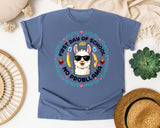 First Day Of School No Probllama in Blue Jean Comfort Colors 1717 tee