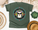 First Day Of School No Probllama in Moss Comfort Colors 1717 tee