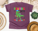 Roaring Into Middle School Dinosaur in Berry Comfort Colors 1717 tee