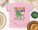 Roaring Into Middle School Dinosaur in Blossom Comfort Colors 1717 tee